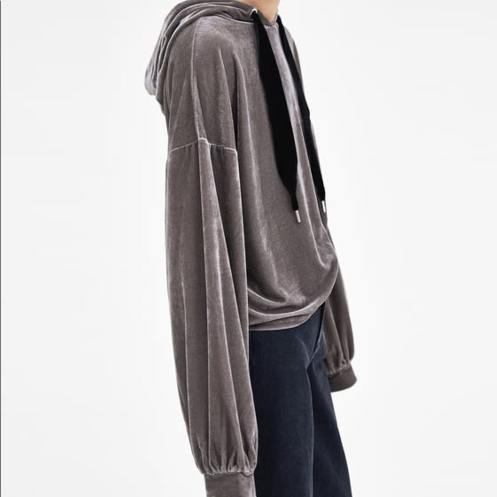 BRAND NEW grey velvet hoodie sweatshirt